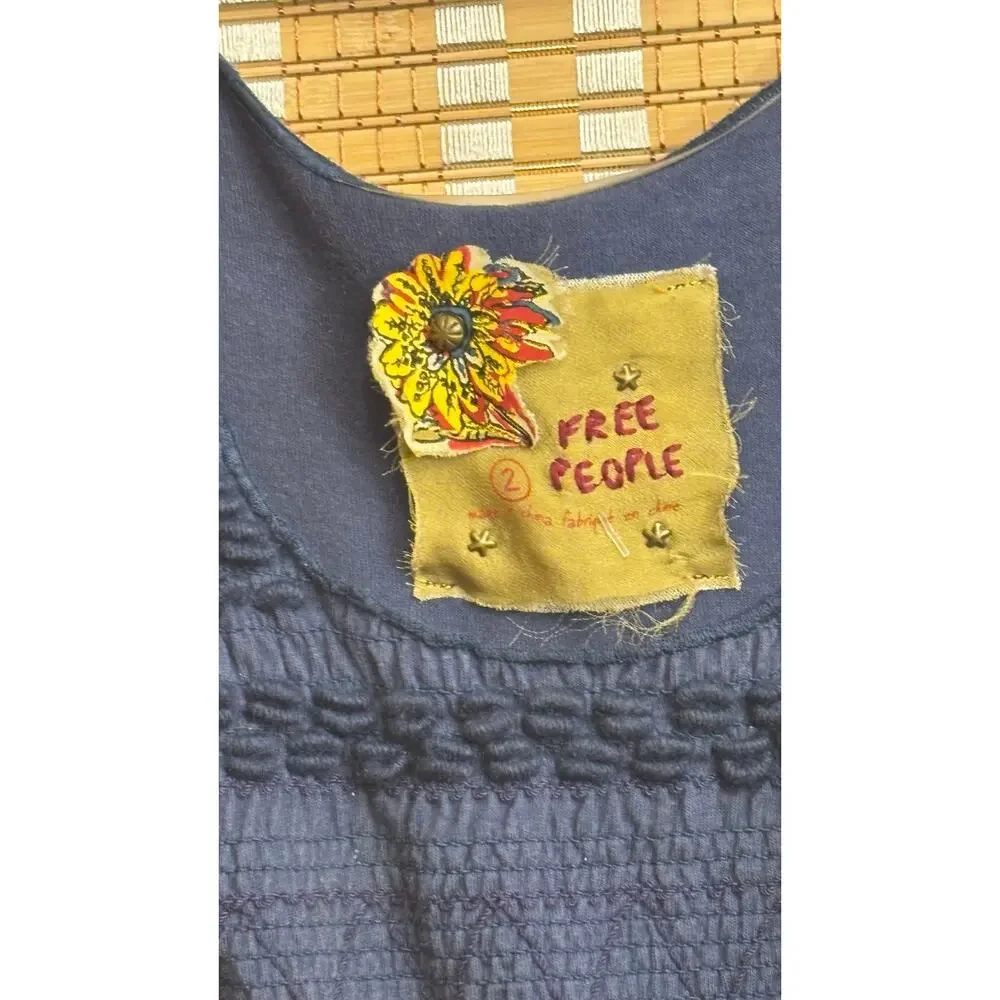 Free People Bird of Paradise embroidered blue Peacock mini dress sz2 - Picture 4 of 16